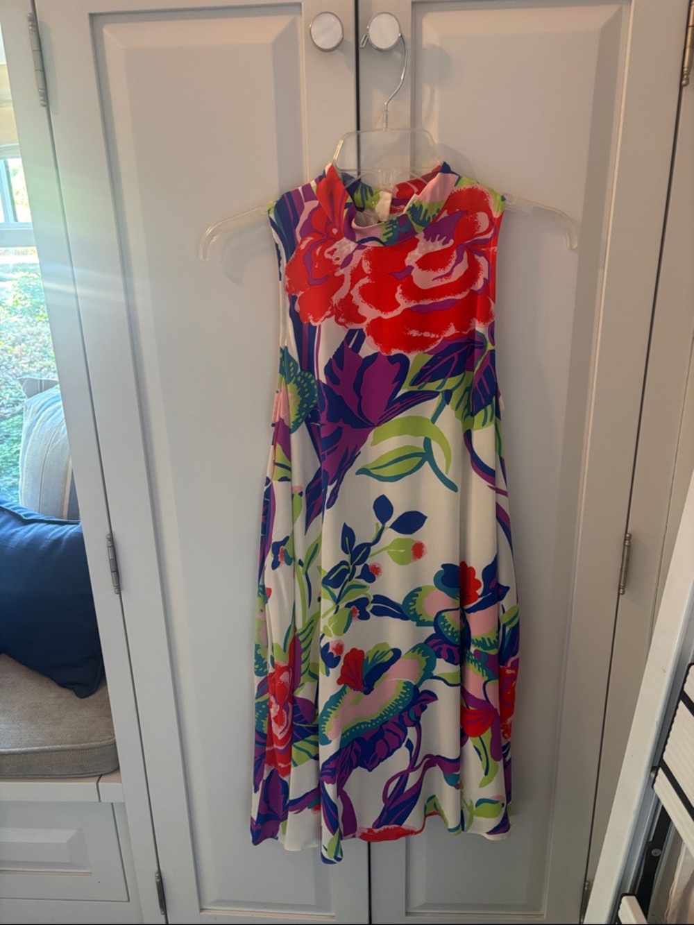 Maeve Floral Sleeveless Swing Dress - White with Multicolor Print